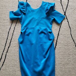 Asos Puff Sleeved Knee Length Blue Maternity Dress - size 6